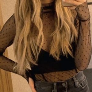 Black mesh polka dot top